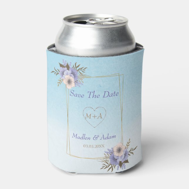 Lavender And Beige Flowers Gold Frame Can Cooler (Can Front)