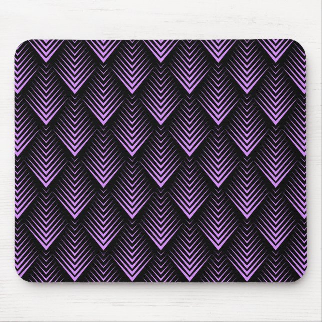 Lavender and black art-deco geometric pattern mouse pad (Front)