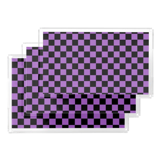Lavender and Black Checkered Pattern  Acrylic Tray (Set)