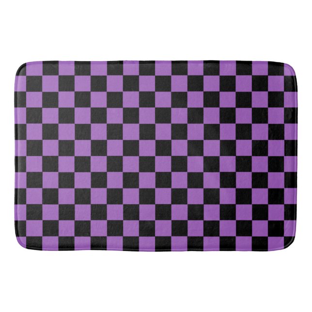 Lavender and Black Checkered Pattern   Bath Mat (Front)