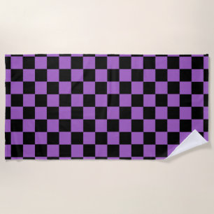 Lavender and Black Checkered Pattern  Beach Towel