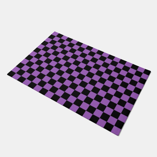 Lavender and Black Checkered Pattern  Doormat (Angled)