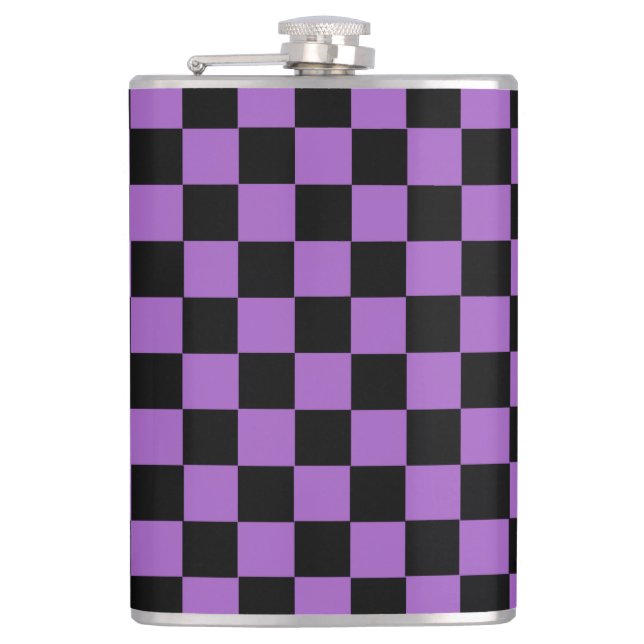 Lavender and Black Checkered Pattern  Flask (Front)