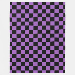 Lavender and Black Checkered Pattern Fleece Blanket