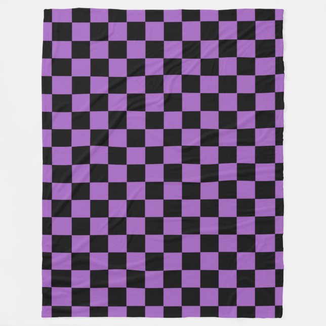 Lavender and Black Checkered Pattern   Fleece Blanket (Front)