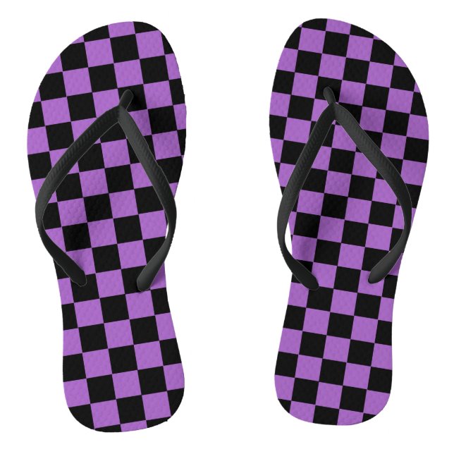 Lavender and Black Checkered Pattern  Flip Flops (Footbed)