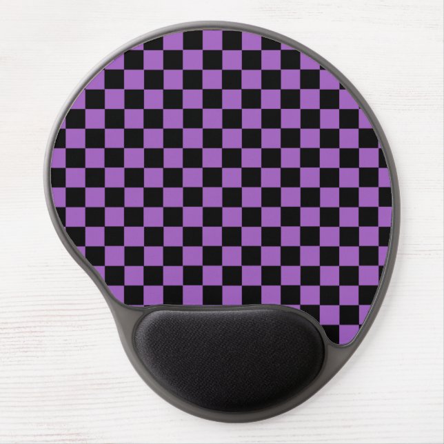 Lavender and Black Checkered Pattern  Gel Mouse Pad (Front)