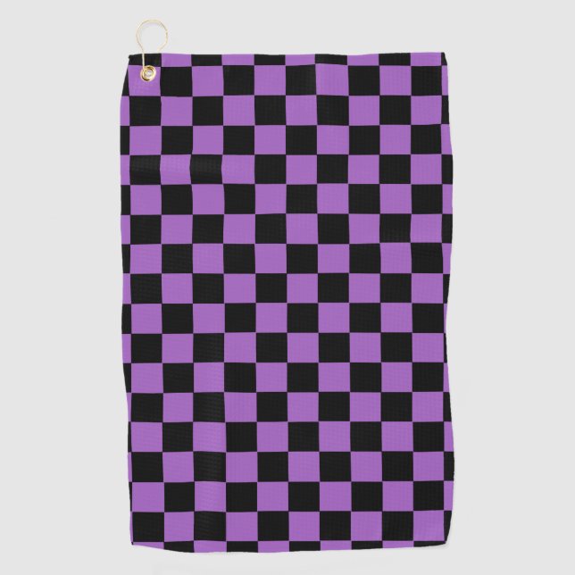 Lavender and Black Checkered Pattern   Golf Towel (Front)
