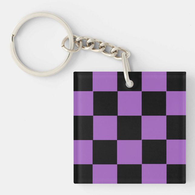 Lavender and Black Checkered Pattern  Keychain (Front)