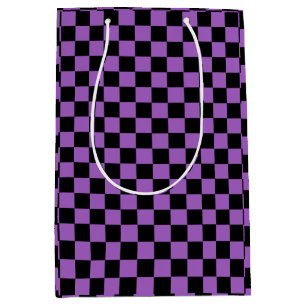 Lavender and Black Checkered Pattern Medium Gift Bag