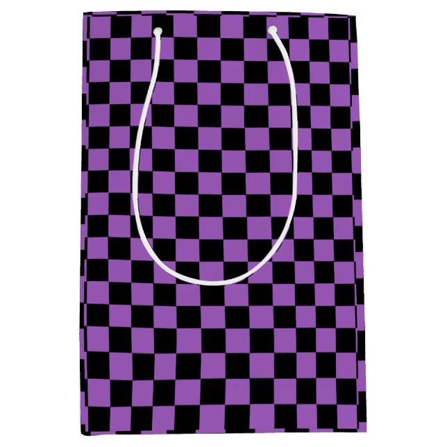 Lavender and Black Checkered Pattern  Medium Gift Bag (Front)