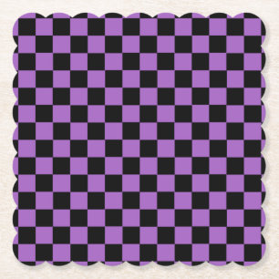 Lavender and Black Checkered Pattern Paper Coaster