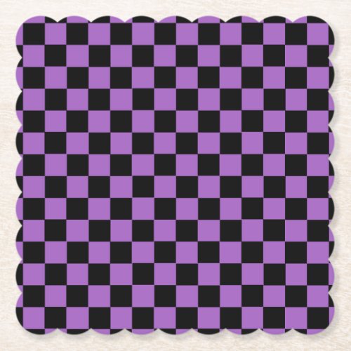 Lavender and Black Checkered Pattern Paper Coaster