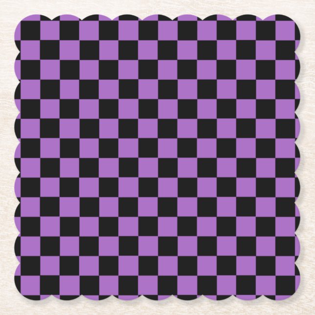 Lavender and Black Checkered Pattern  Paper Coaster (Front)