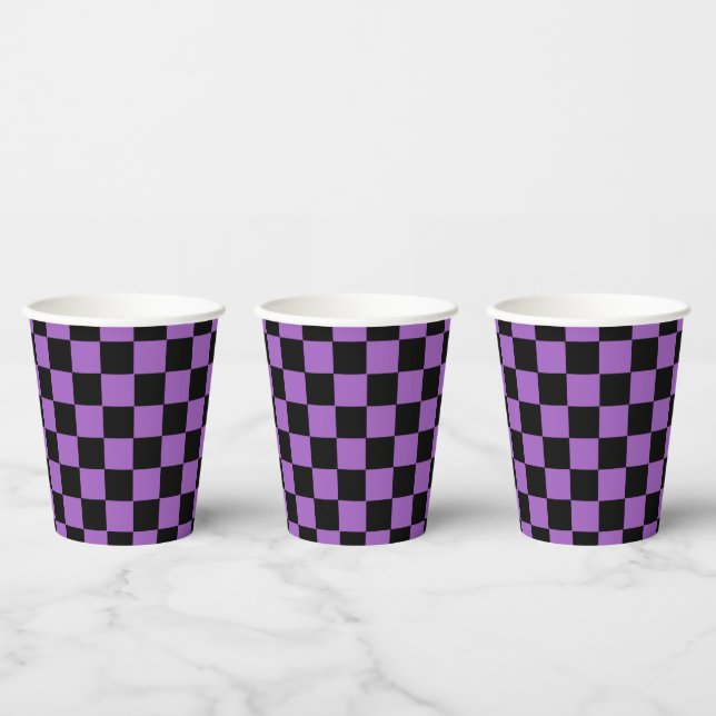 Lavender and Black Checkered Pattern   Paper Cups (Multi)