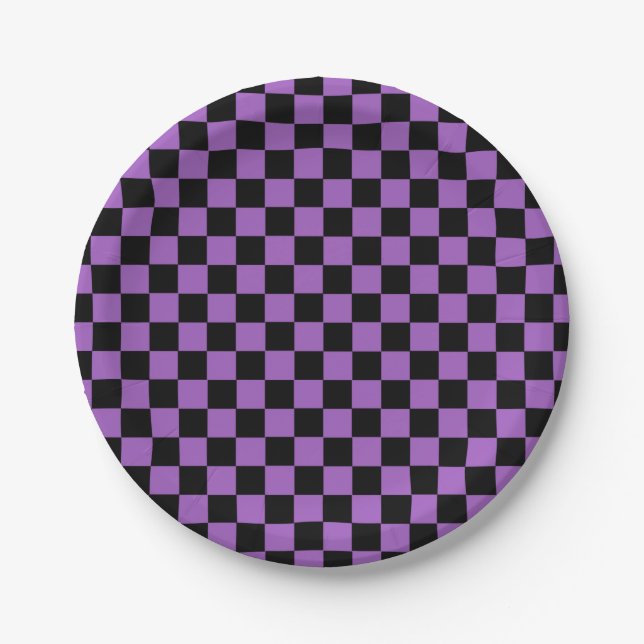 Lavender and Black Checkered Pattern  Paper Plates (Front)