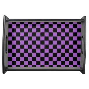 Lavender and Black Checkered Pattern Serving Tray