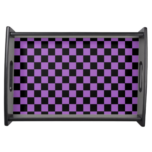 Lavender and Black Checkered Pattern  Serving Tray (Front)