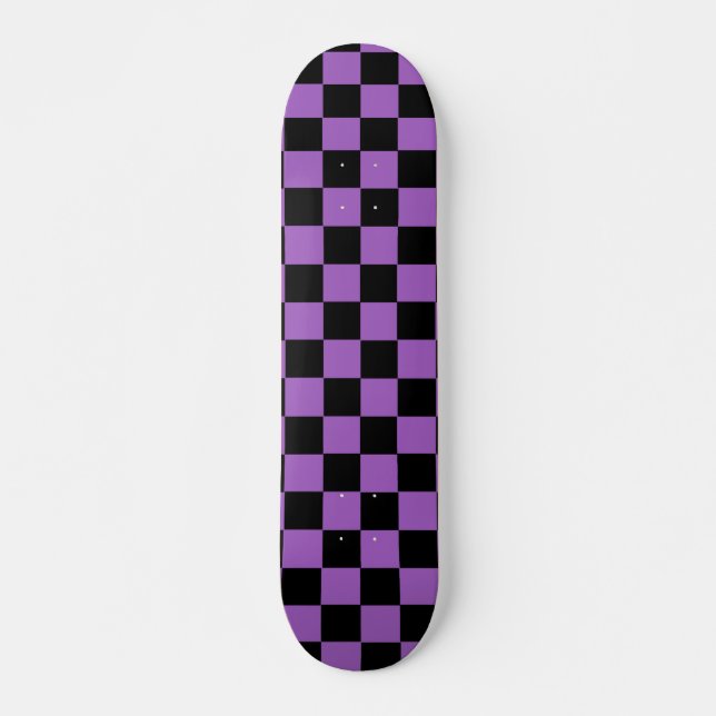 Lavender and Black Checkered Pattern  Skateboard (Front)