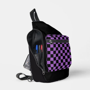 Lavender and Black Checkered Pattern Sling Bag