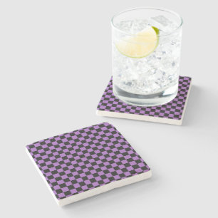Lavender and Black Checkered Pattern Stone Coaster