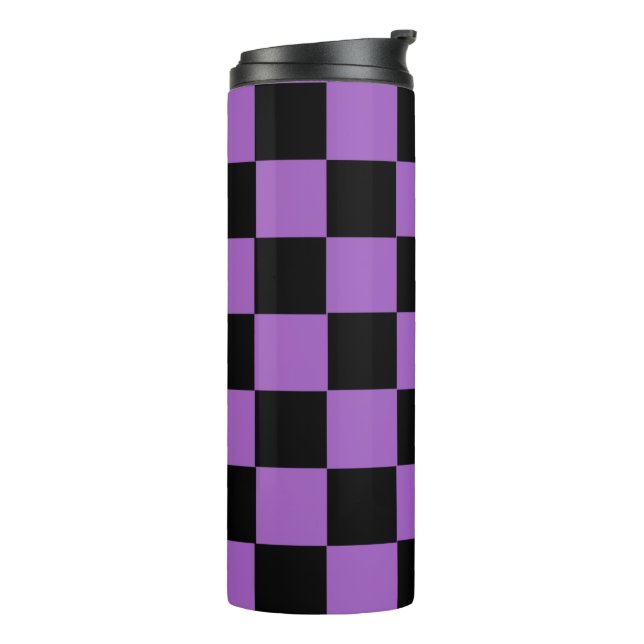 Lavender and Black Checkered Pattern  Thermal Tumbler (Rotated Left)