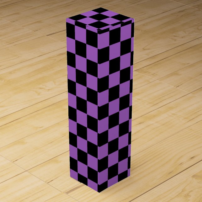 Lavender and Black Checkered Pattern   Wine Box (Front)