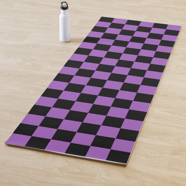 Lavender and Black Checkered Pattern  Yoga Mat (In Situ)