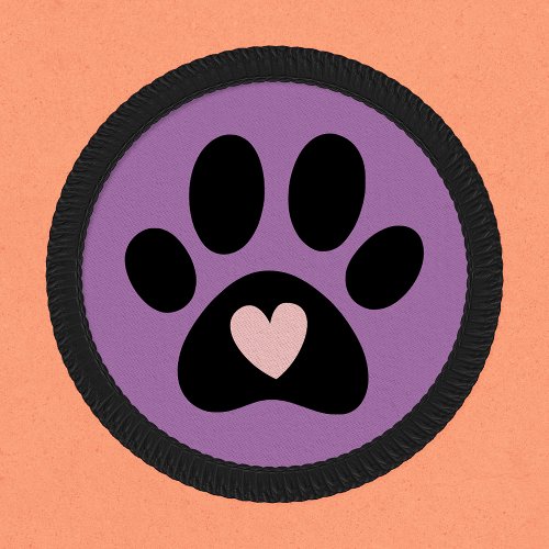 Lavender and Black Dog Paw with Heart Iron On Patch