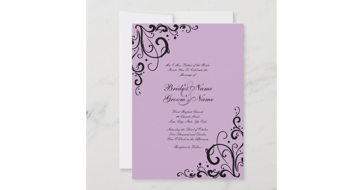 Lavender and Black Flourish Wedding Invitation | Zazzle