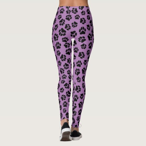 Lavender and Black Paw Print Running Leggings Zazzle