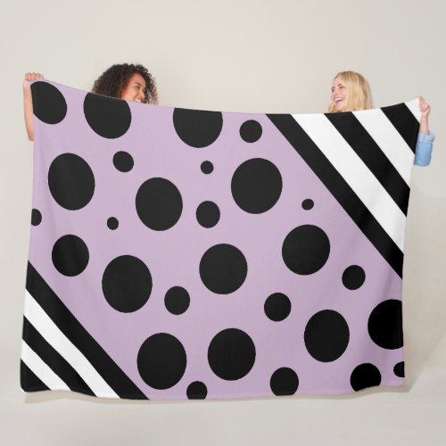 Lavender and Black Polka Dots and Stripes Blanket