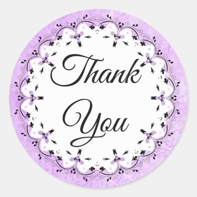Lavender and Black Thank You Stickers (Front)