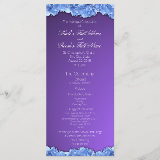 Lavender and Blue Hydrangeas Wedding Program (Front)