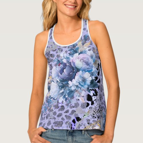 Lavender and blue leopard print with flowers tank top