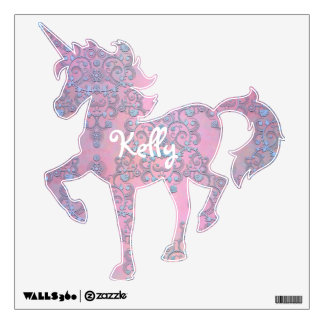 Lavender and Blue Pastel Damask Unicorn Wall Decal