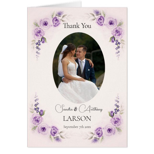 Lavender and Blush Photo Wedding Cards (Front)