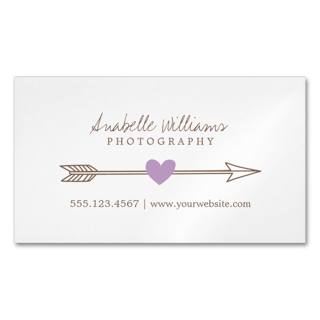 Lavender and Brown Heart and Arrow Business Card Magnet (Front)