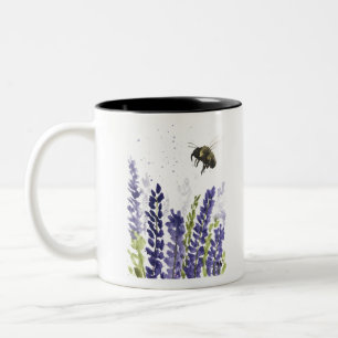 Lavender and bumblebee watercolor nature Two-Tone coffee mug