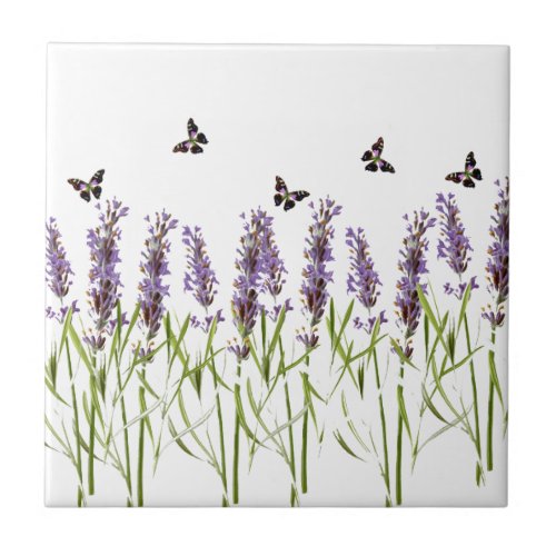 Lavender and butterflies ceramic tile