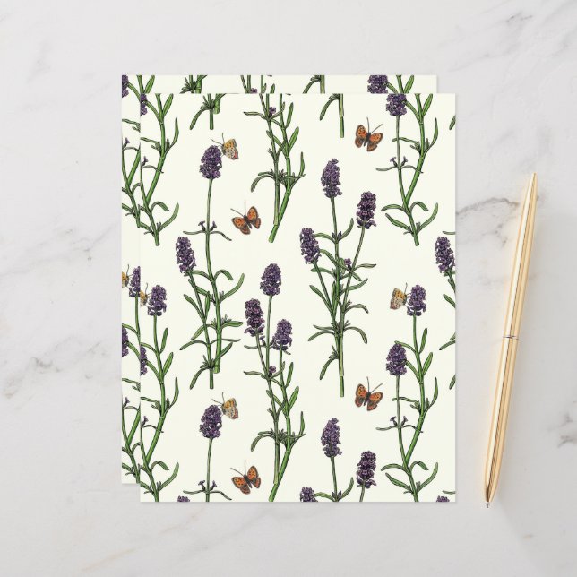 Lavender and butterflies on off white (Front/Back In Situ)