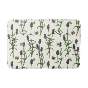 Lavender and butterflies on off white bath mat