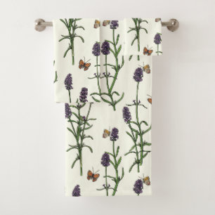 Lavender and butterflies on off white bath towel set