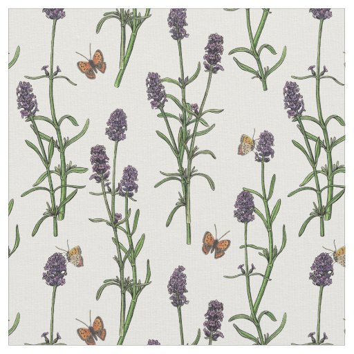 Lavender and butterflies on off white fabric