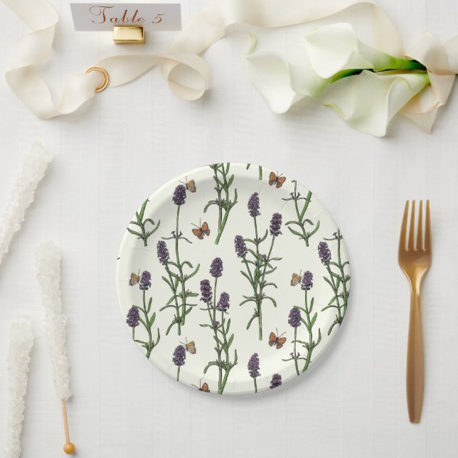 Lavender and butterflies on off white paper plates (Wedding)