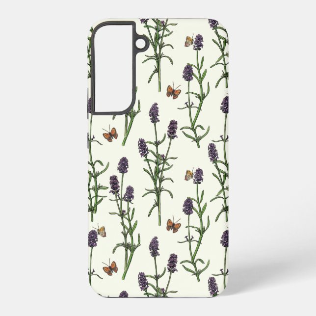 Lavender and butterflies on off white samsung galaxy case (Back)