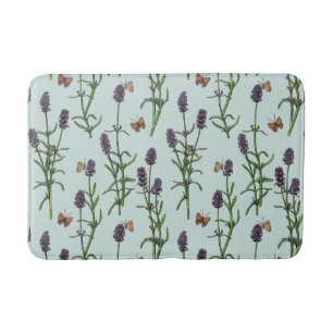 Lavender and butterflies on sea glass bath mat