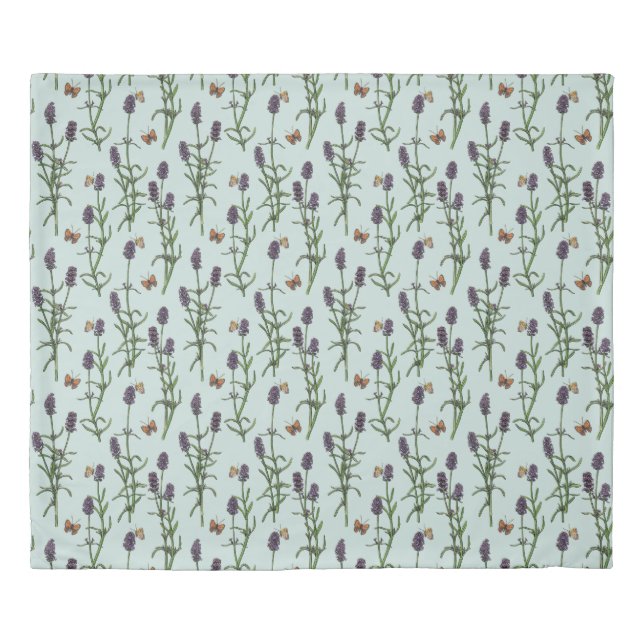 Lavender and butterflies on sea glass duvet cover (Front)