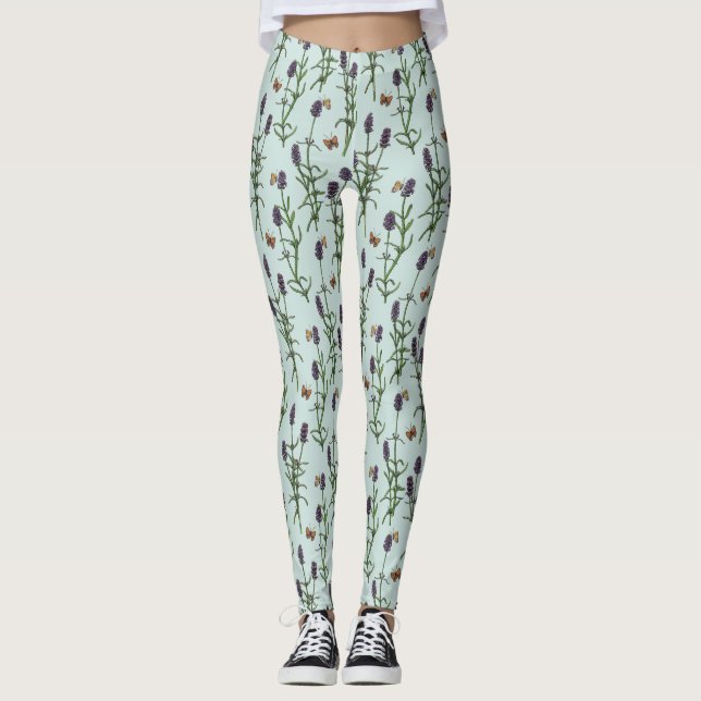 Lavender and butterflies on sea glass leggings (Front)