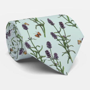 Lavender and butterflies on sea glass neck tie